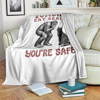 Funny Bigfoot And Black Cat Throw Blanket Zombies Eat Brains Dont Worry You Are Safe