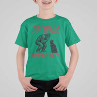 Funny Bigfoot And Black Cat T Shirt For Kid Zombies Eat Brains Dont Worry You Are Safe