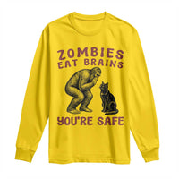 Funny Bigfoot And Black Cat Long Sleeve Shirt Zombies Eat Brains Dont Worry You Are Safe