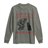 Funny Bigfoot And Black Cat Long Sleeve Shirt Zombies Eat Brains Dont Worry You Are Safe