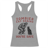 Funny Bigfoot And Black Cat Racerback Tank Top Zombies Eat Brains Dont Worry You Are Safe