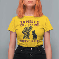 Funny Bigfoot And Black Cat T Shirt For Women Zombies Eat Brains Dont Worry You Are Safe