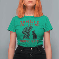 Funny Bigfoot And Black Cat T Shirt For Women Zombies Eat Brains Dont Worry You Are Safe