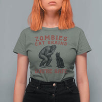 Funny Bigfoot And Black Cat T Shirt For Women Zombies Eat Brains Dont Worry You Are Safe