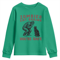 Funny Bigfoot And Black Cat Youth Sweatshirt Zombies Eat Brains Dont Worry You Are Safe