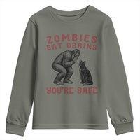 Funny Bigfoot And Black Cat Youth Sweatshirt Zombies Eat Brains Dont Worry You Are Safe