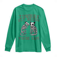Funny Opossum Raccoon Skeleton Long Sleeve Shirt Zombies Eat Brains Dont Worry You Are Safe