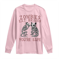 Funny Opossum Raccoon Skeleton Long Sleeve Shirt Zombies Eat Brains Dont Worry You Are Safe