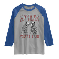 Funny Opossum Raccoon Skeleton Raglan Shirt Zombies Eat Brains Dont Worry You Are Safe