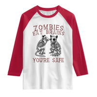 Funny Opossum Raccoon Skeleton Raglan Shirt Zombies Eat Brains Dont Worry You Are Safe