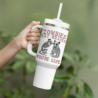 Funny Opossum Raccoon Skeleton Tumbler With Handle Zombies Eat Brains Dont Worry You Are Safe