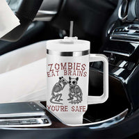 Funny Opossum Raccoon Skeleton Tumbler With Handle Zombies Eat Brains Dont Worry You Are Safe