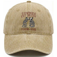 Funny Opossum Raccoon Skeleton Washed Cotton Baseball Cap Zombies Eat Brains Dont Worry You Are Safe