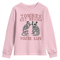 Funny Opossum Raccoon Skeleton Youth Sweatshirt Zombies Eat Brains Dont Worry You Are Safe