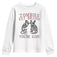 Funny Opossum Raccoon Skeleton Youth Sweatshirt Zombies Eat Brains Dont Worry You Are Safe
