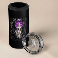 Mystical Ghost Girl Halloween 4 in 1 Can Cooler Tumbler Gothic Purple Moon Haunted Castle Art