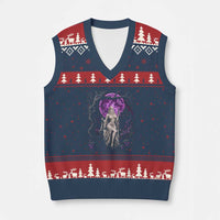 Mystical Ghost Girl Halloween V-Neck Knit Sweater Vest Gothic Purple Moon Haunted Castle Art