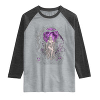 Mystical Ghost Girl Halloween Raglan Shirt Gothic Purple Moon Haunted Castle Art