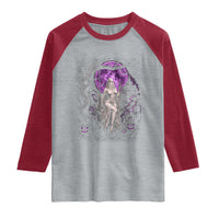 Mystical Ghost Girl Halloween Raglan Shirt Gothic Purple Moon Haunted Castle Art