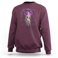 Mystical Ghost Girl Halloween Sweatshirt Gothic Purple Moon Haunted Castle Art