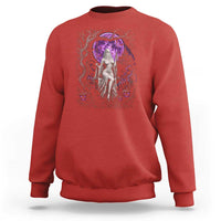 Mystical Ghost Girl Halloween Sweatshirt Gothic Purple Moon Haunted Castle Art