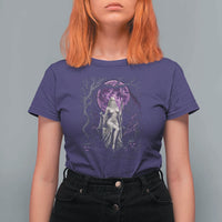 Mystical Ghost Girl Halloween T Shirt For Women Gothic Purple Moon Haunted Castle Art