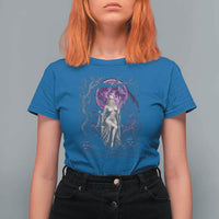 Mystical Ghost Girl Halloween T Shirt For Women Gothic Purple Moon Haunted Castle Art