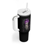 Mystical Ghost Girl Halloween Tumbler With Handle Gothic Purple Moon Haunted Castle Art