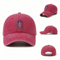 Mystical Ghost Girl Halloween Washed Cotton Baseball Cap Gothic Purple Moon Haunted Castle Art