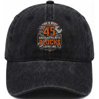 Funny 45th Birthday Mechanic Washed Cotton Baseball Cap This Is What 45 And Playing With Blocks Looks Like