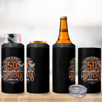Funny 50th Birthday Mechanic 4 in 1 Can Cooler Tumbler This Is What 50 And Playing With Blocks Looks Like