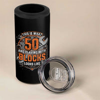 Funny 50th Birthday Mechanic 4 in 1 Can Cooler Tumbler This Is What 50 And Playing With Blocks Looks Like