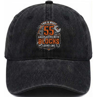 Funny 55th Birthday Mechanic Washed Cotton Baseball Cap This Is What 55 And Playing With Blocks Looks Like