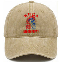 WTF is A Kilometer Washed Cotton Baseball Cap Patriotic Eagle 4th of July USA American Flag