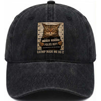 Funny Cat Mugshot Washed Cotton Baseball Cap Catnip Made Me Do It