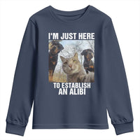 Funny Cat Dog Selfie Youth Sweatshirt I Am Just Here To Establish An Alibi - Wonder Print Shop