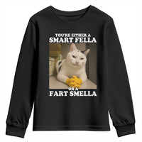 Funny Cat Meme Youth Sweatshirt You Are Either A Smart Fella Or A Fart Smella - Wonder Print Shop