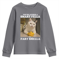 Funny Cat Meme Youth Sweatshirt You Are Either A Smart Fella Or A Fart Smella - Wonder Print Shop