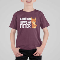 Funny Fox Sarcastic T Shirt For Kid Caution I Have No Filter - Wonder Print Shop
