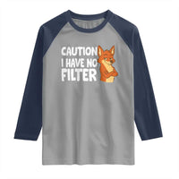 Funny Fox Sarcastic Raglan Shirt Caution I Have No Filter - Wonder Print Shop
