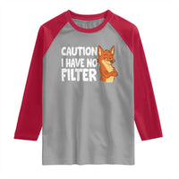 Funny Fox Sarcastic Raglan Shirt Caution I Have No Filter - Wonder Print Shop