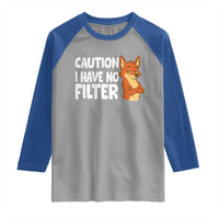 Funny Fox Sarcastic Raglan Shirt Caution I Have No Filter - Wonder Print Shop