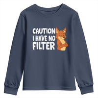 Funny Fox Sarcastic Youth Sweatshirt Caution I Have No Filter - Wonder Print Shop