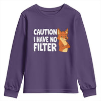 Funny Fox Sarcastic Youth Sweatshirt Caution I Have No Filter - Wonder Print Shop