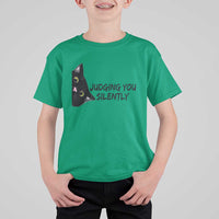 Judging You Silently Black Cat T Shirt For Kid Funny Sarcastic Kitten Pet Lovers - Wonder Print Shop