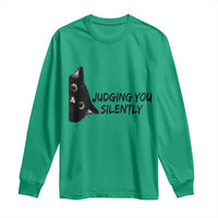 Judging You Silently Black Cat Long Sleeve Shirt Funny Sarcastic Kitten Pet Lovers - Wonder Print Shop