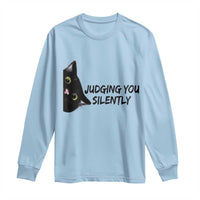 Judging You Silently Black Cat Long Sleeve Shirt Funny Sarcastic Kitten Pet Lovers - Wonder Print Shop