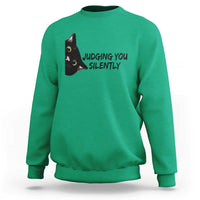 Judging You Silently Black Cat Sweatshirt Funny Sarcastic Kitten Pet Lovers - Wonder Print Shop