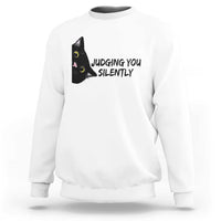 Judging You Silently Black Cat Sweatshirt Funny Sarcastic Kitten Pet Lovers - Wonder Print Shop