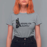 Judging You Silently Black Cat T Shirt For Women Funny Sarcastic Kitten Pet Lovers - Wonder Print Shop
